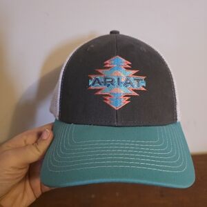 Ariat Hat Cap Womens Snapback Aztec Logo Gray Teal Pink White Mesh Ladies Hat